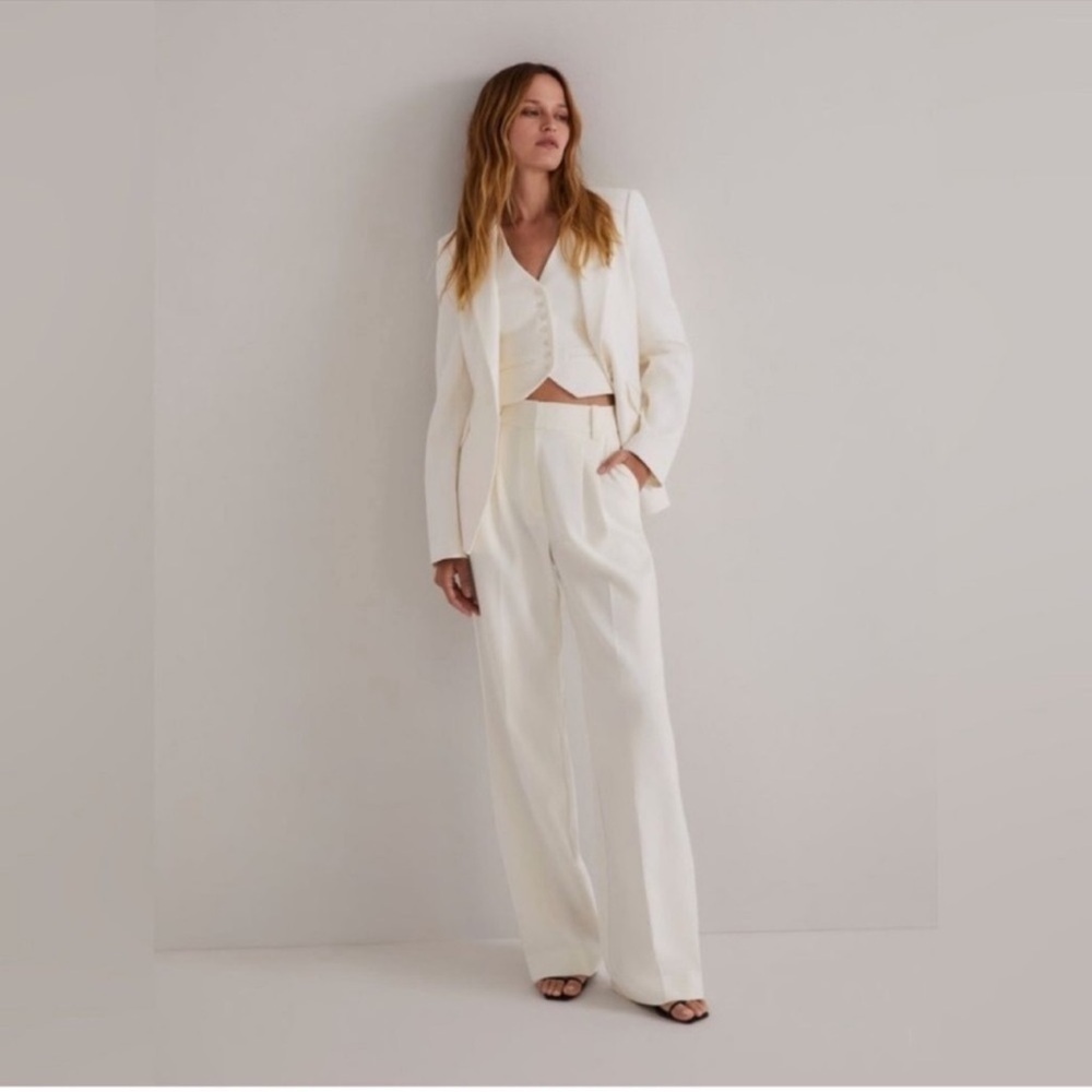 Anthropologie Favorite Daughter Ivory Wide Leg Trouser Pants Petite 8P NWT - Picture 2 of 8